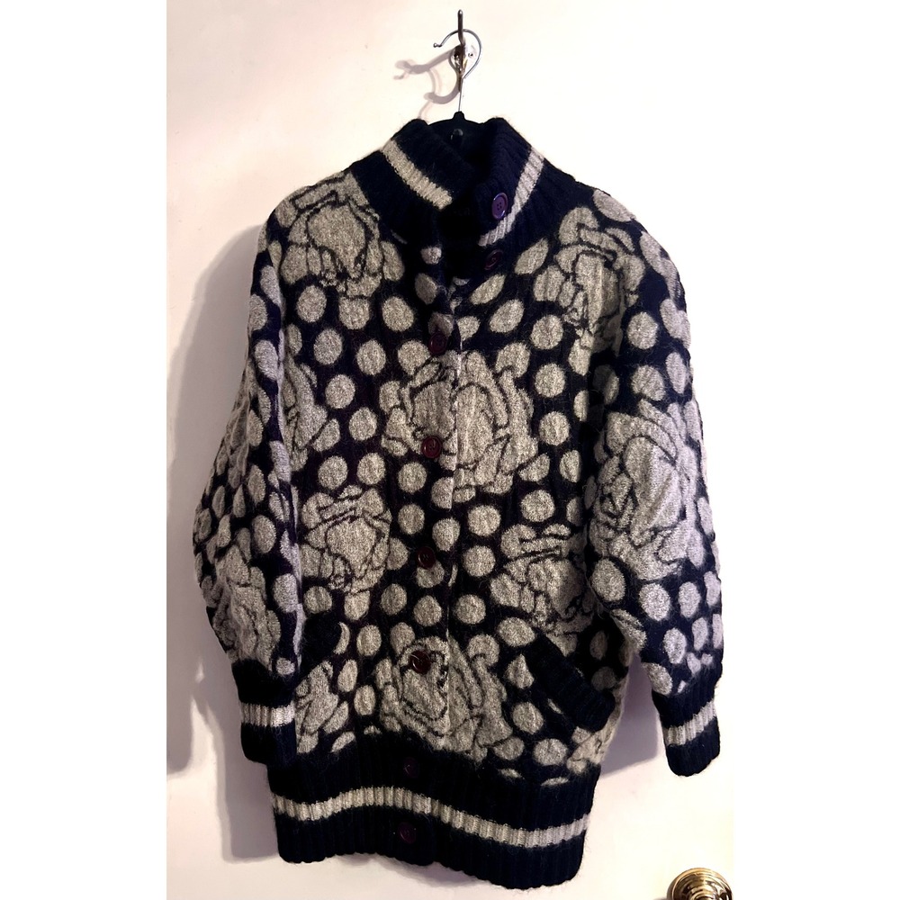 Vintage Pascali Mohair Cardigan Floral Polka Dot Oversized Button 80s Sweater-M